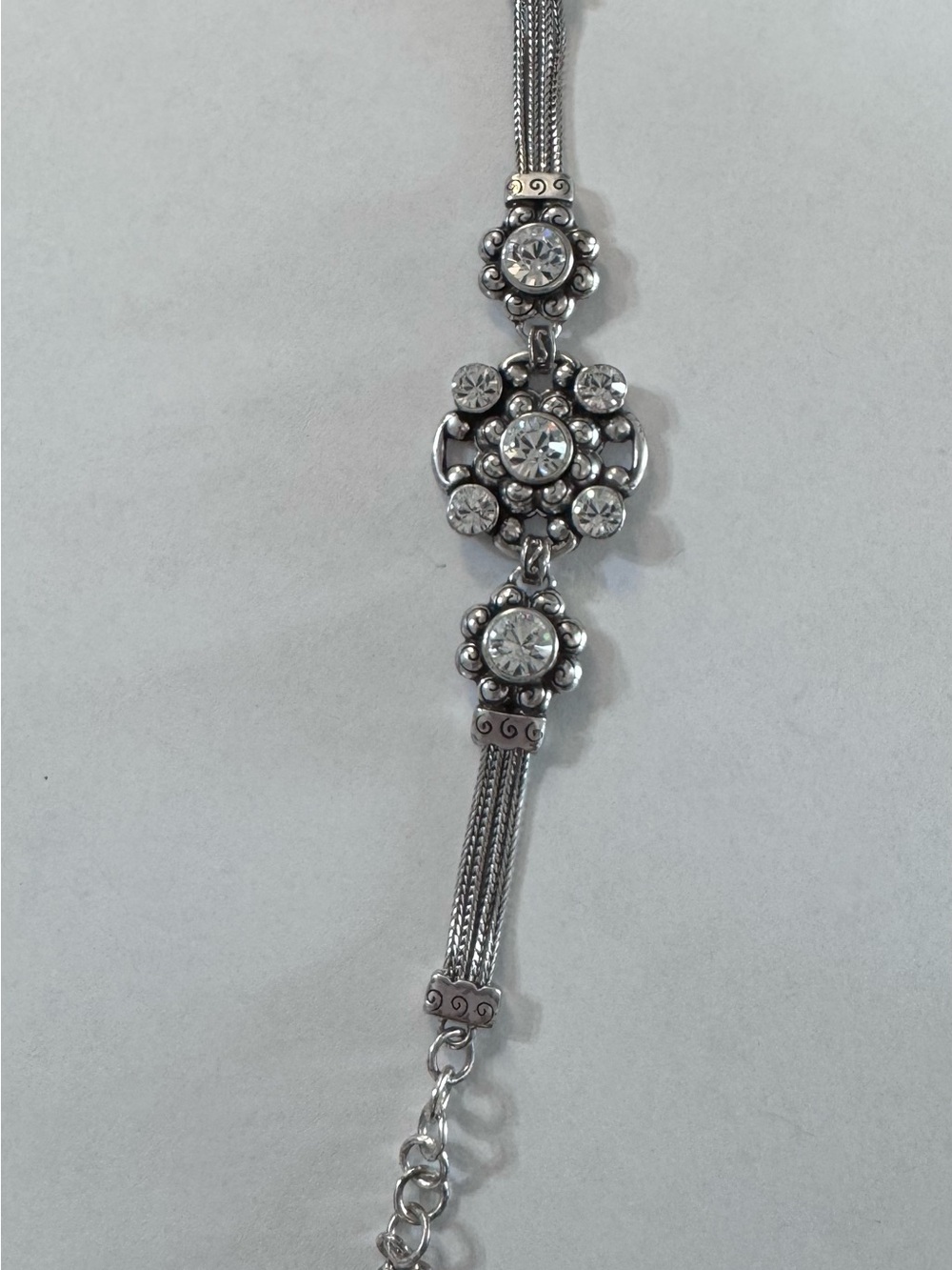 Brighton Silver-Tone Crystal Floral Link Bracelet - White Crystal
